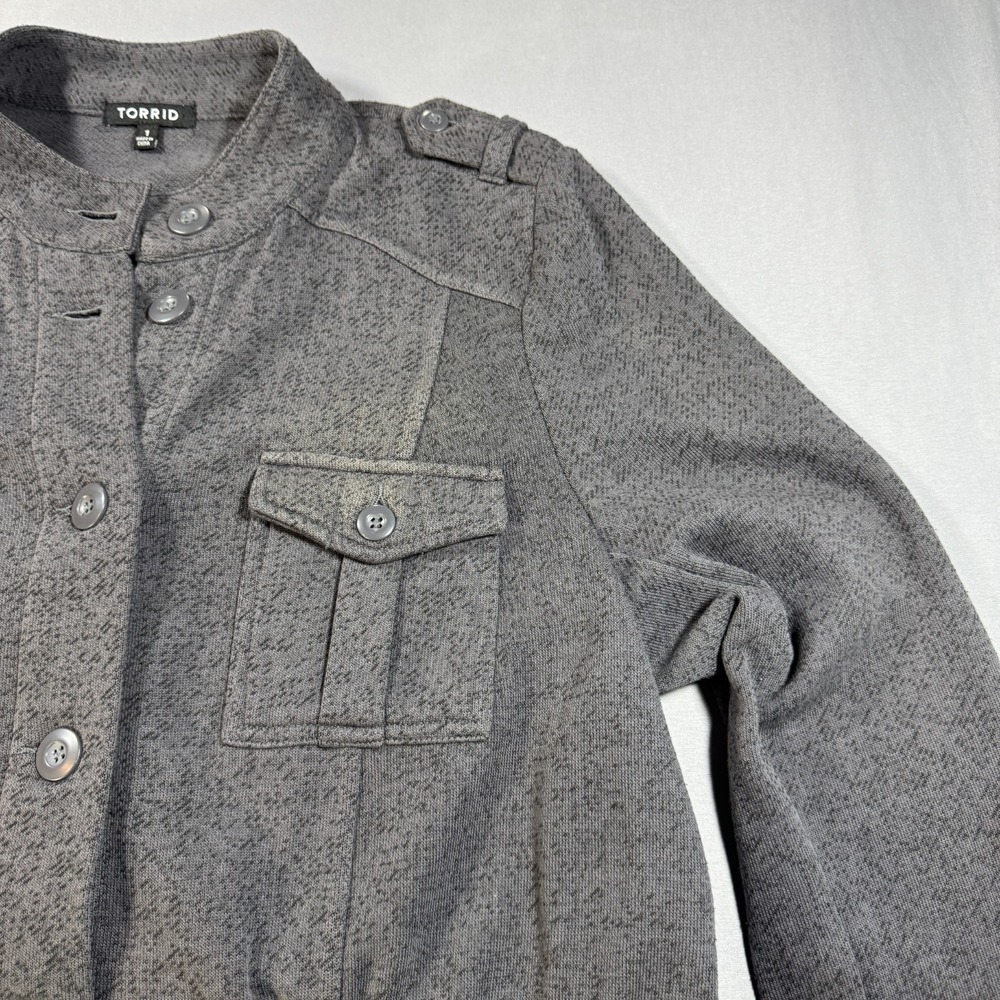 Torrid Womens 1 Gray Knit Military Utility Jacket Drawstring Waist Button Front - Picture 7 of 11
